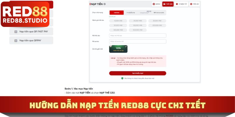 Chi tiết từ A>Z  phương thức nạp tiền RED88 sân chơi hỗ trợ